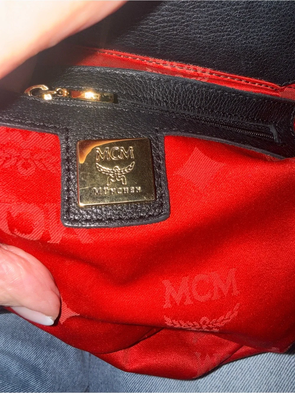 MCM Black Leather Satchel with Gold Accents 8x10x4